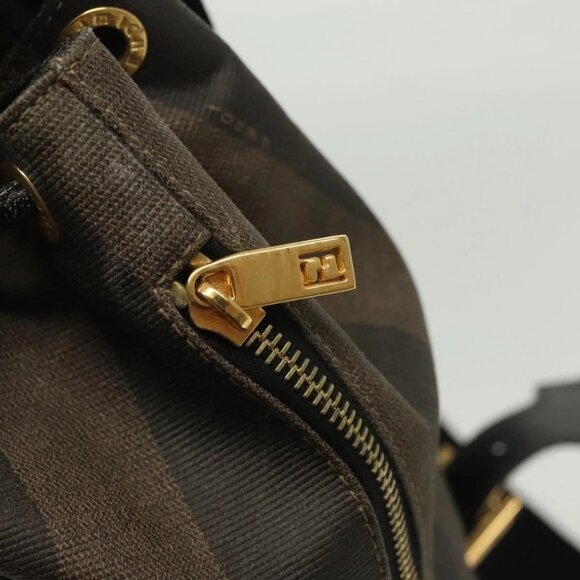 FENDI Pecan Canvas Backpack PVC Brown Black gold Auth 139650 main image 16